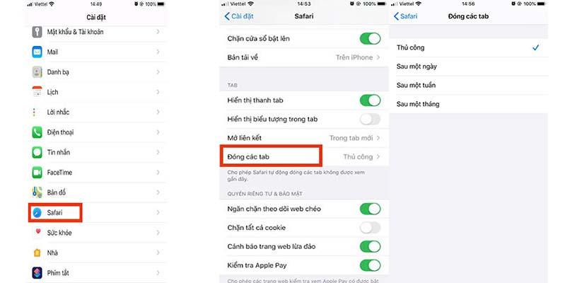 Đóng tự động tất cả các tab Safari đang mở