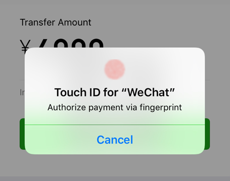 thanh toán trên WeChat xác nhận bằng vân tay