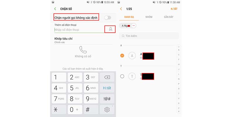 Lựa chọn chặn cuộc gọi