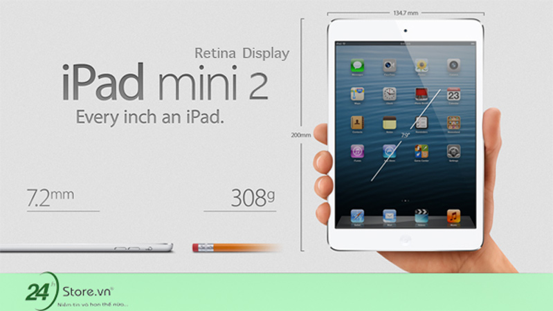 Thiết kế iPad mini wifi mỏng, gọn nhẹ, màn hình 7.9 inch tuyệt đẹp