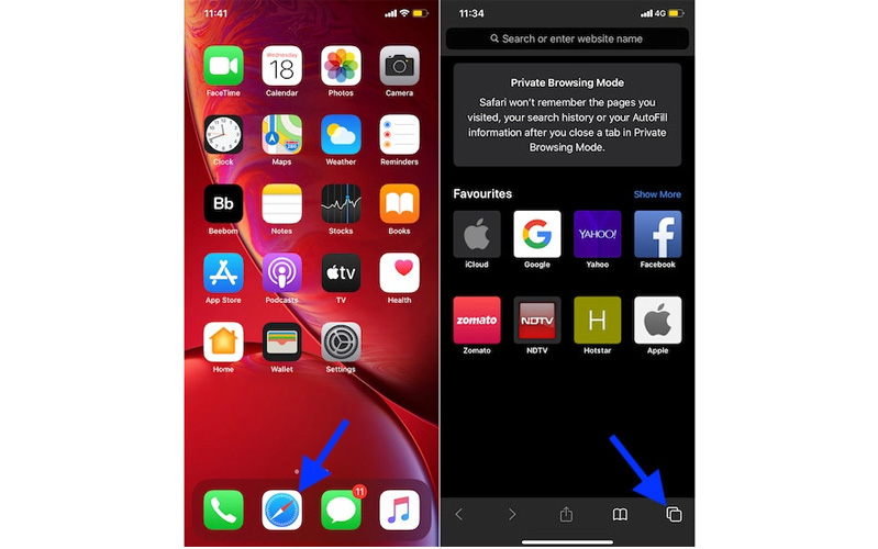 Vào Safari và chọn thiết bị