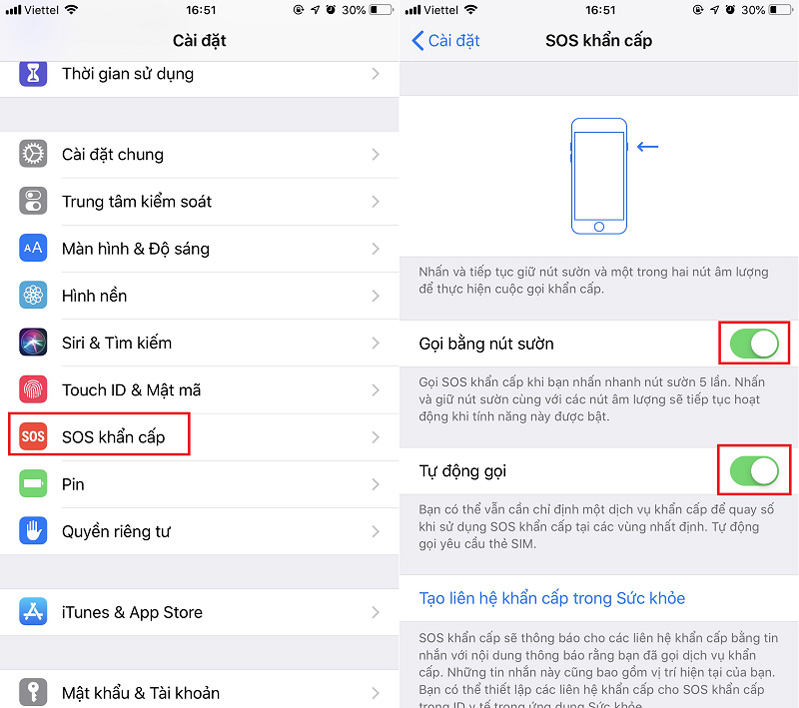 Tùy chỉnh cài đặt SOS