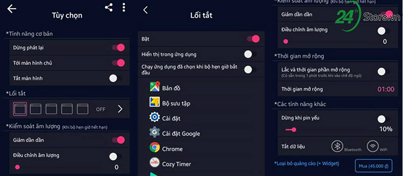 thiết lập cosy timer