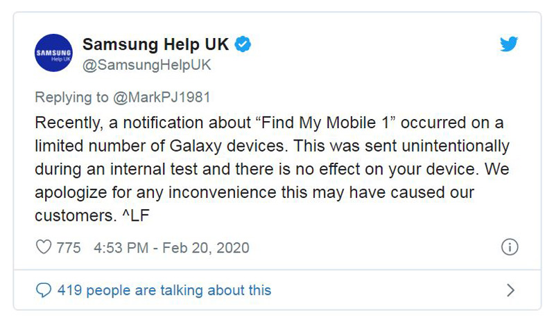 samsung find my mobile hình 3 người dùng phản hồi cho samsung về thông báo kì lạ