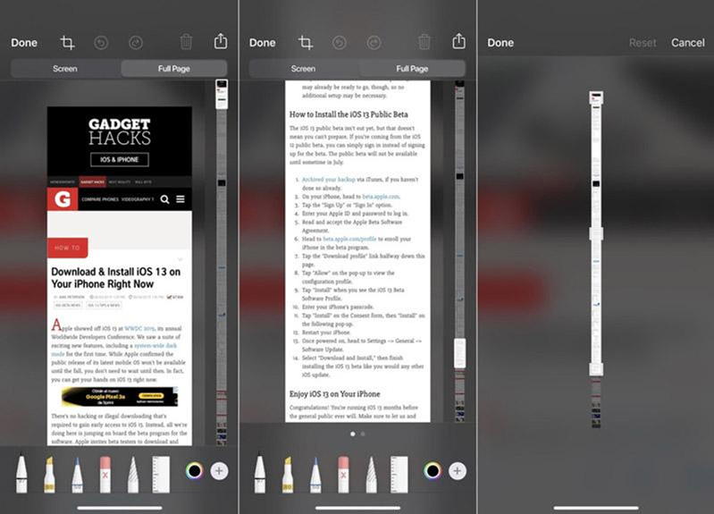 khả năng chụp toàn màn hình cho toàn trang iOS 13