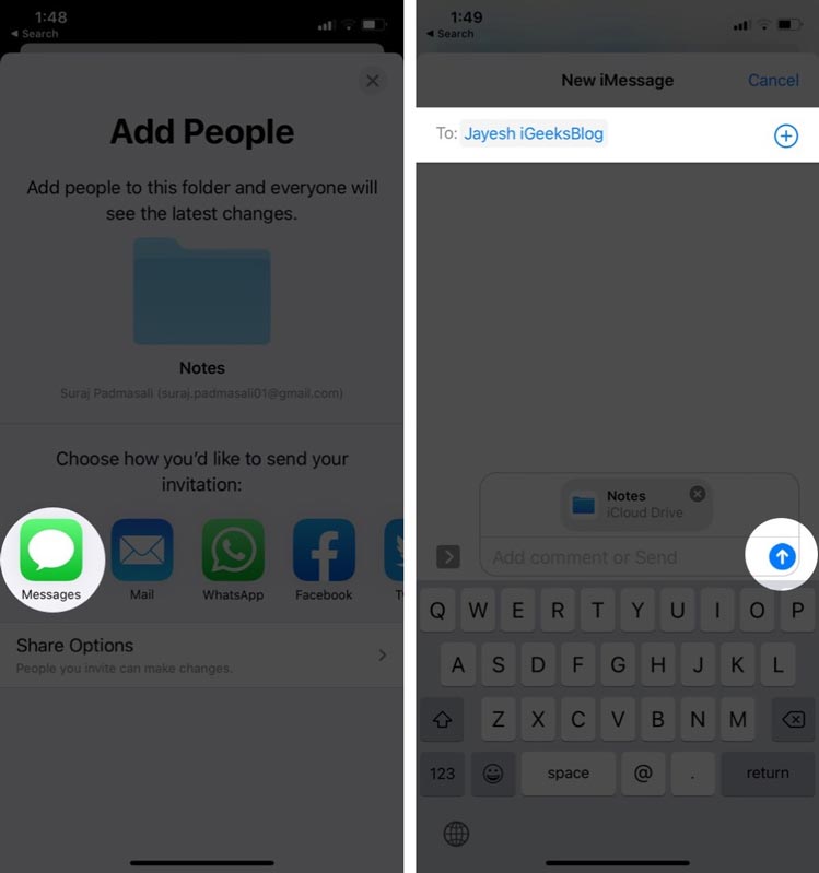 thêm người được nhận file icloud