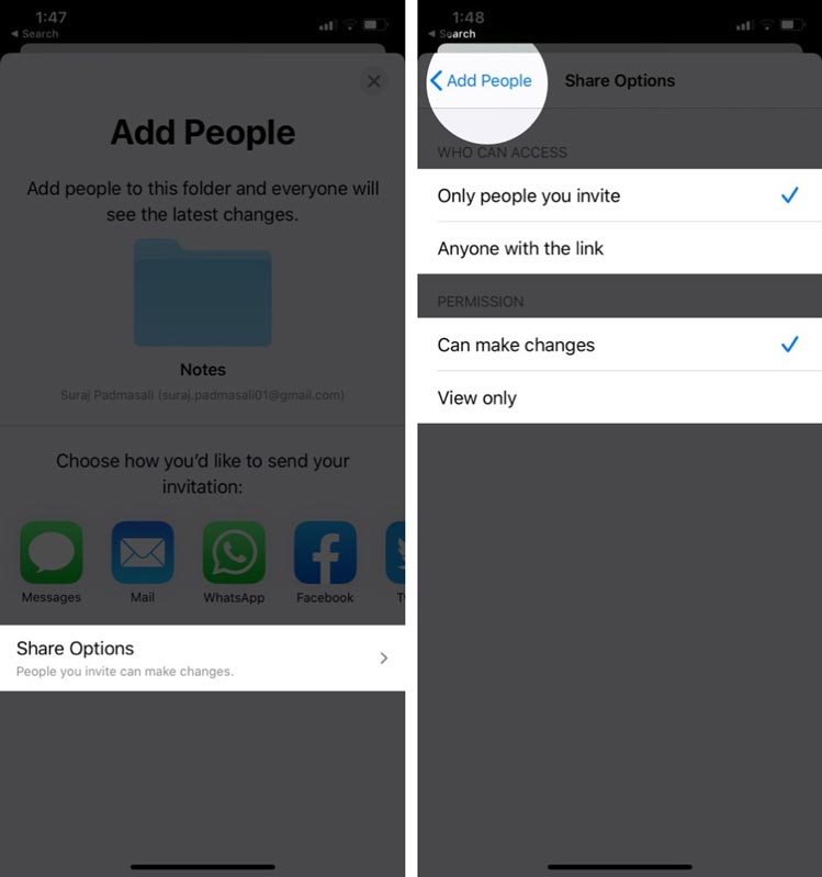 lựa chọn những ai nhận được file chia sẻ