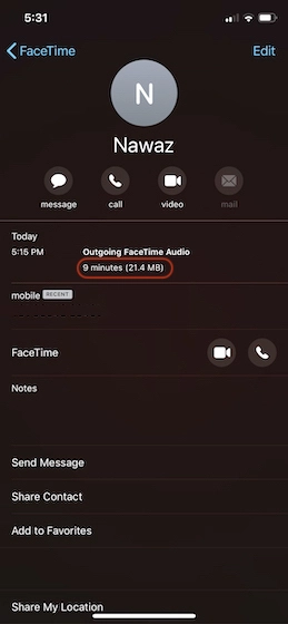 dữ liệu cuộc gọi facetime