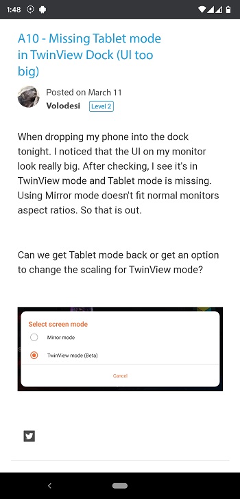 Thiếu chế độ máy tính bảng
