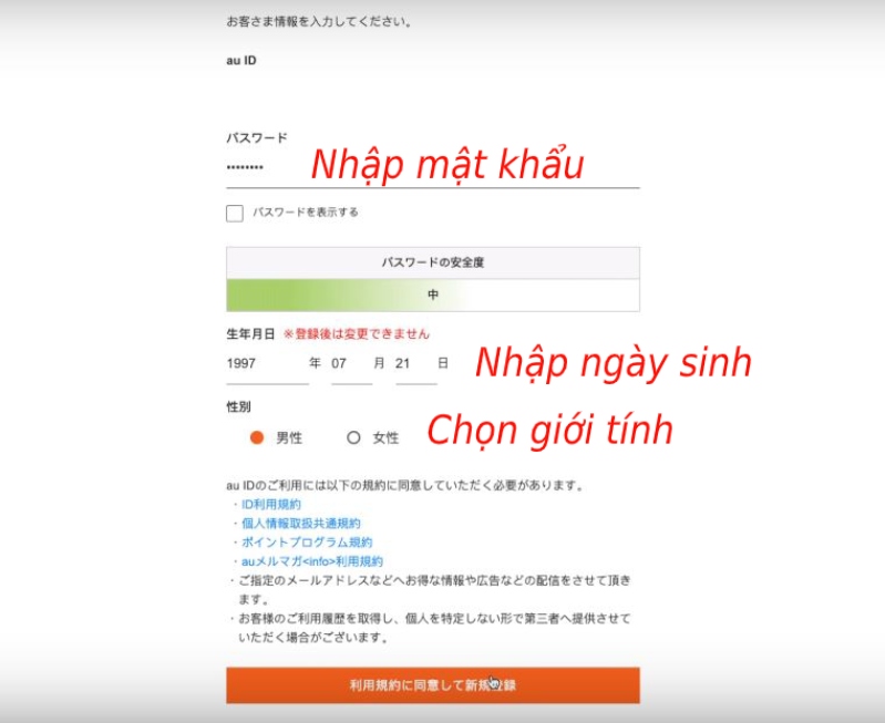Nhập thông tin cho các trường bắt buộc rồi nhấn Tiếp tục