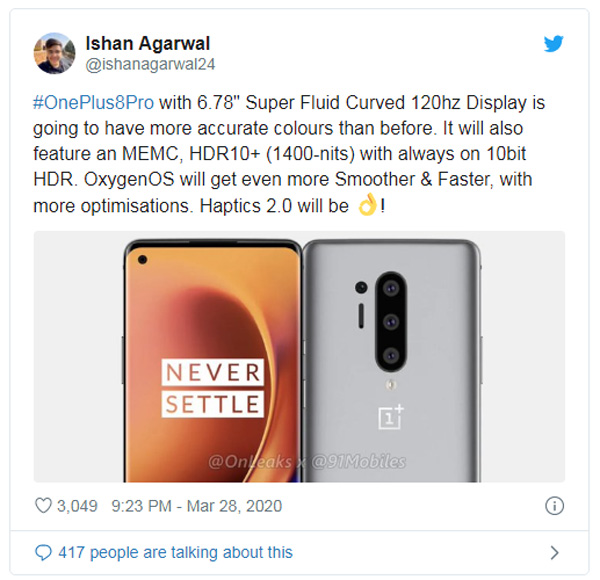 Lộ thông tin về OnePlus 8 mới nhất