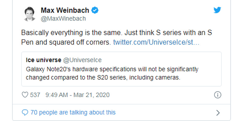 các tin đồn về note 20 liên tục được đưa ra