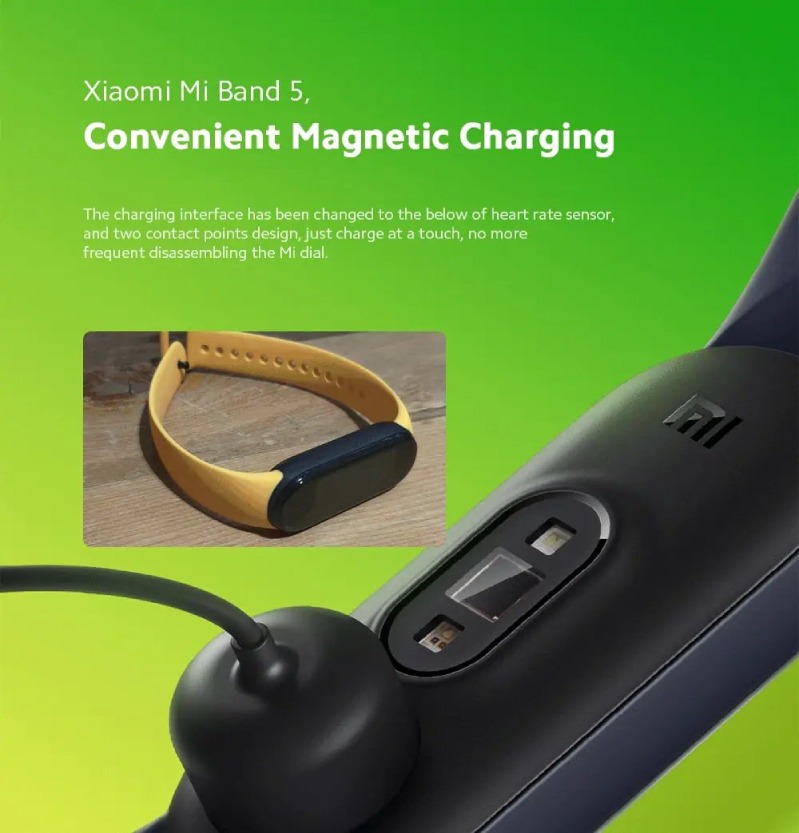 xiaomi mi band 5 hình 4 Dock sạc từ tính tiện lợi cắm trực tiếp vào sau máy