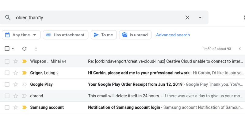 chọn những email có điều kiện thời gian nhất định