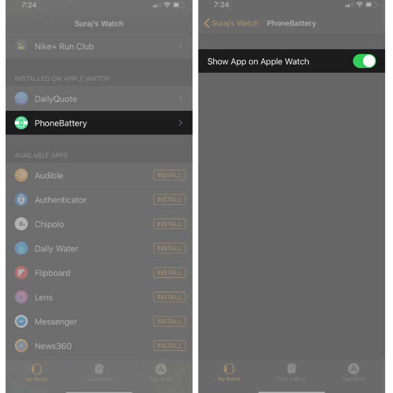 Cách phần trăm pin iPhone trên Apple Watch
