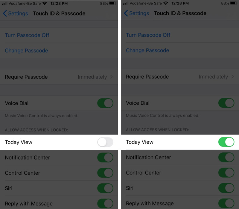 bật tắt today view