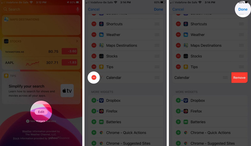 trình tự xóa các widget không thích trên iphone