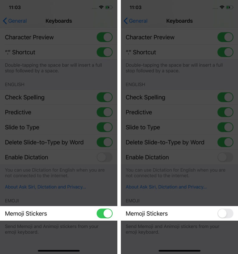 chon nhãn dán memoji để kích hoạt hoặc tắt