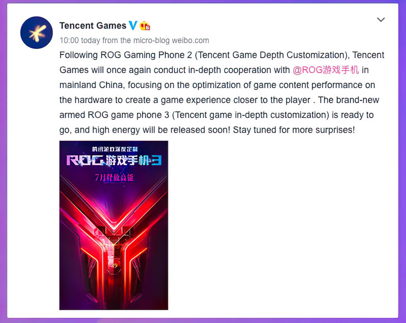 Asus ROG Phone 3 hình 2 Tencent thông báo ROG Phone 3 sắp sửa ra mắt