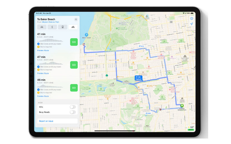 apple maps 1 bản đồ của apple dành cho tuyến đường xe đạp