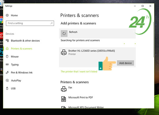 chọn máy in bạn muốn kết nối với máy tính