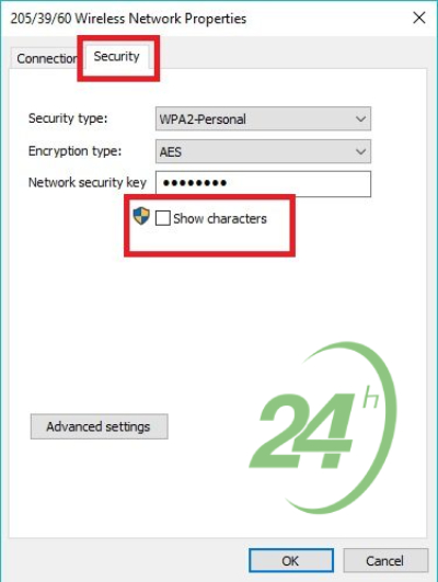 cách xem mật khẩu wifi win 10 chọn Show Characters của mục security