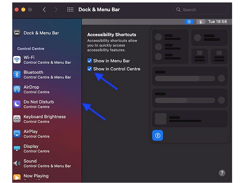 Điều chỉnh vào các mục