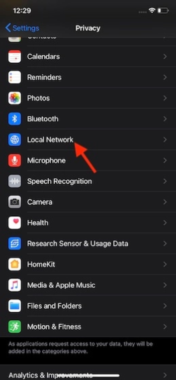 ios 14 tiếp theo vào mục local network