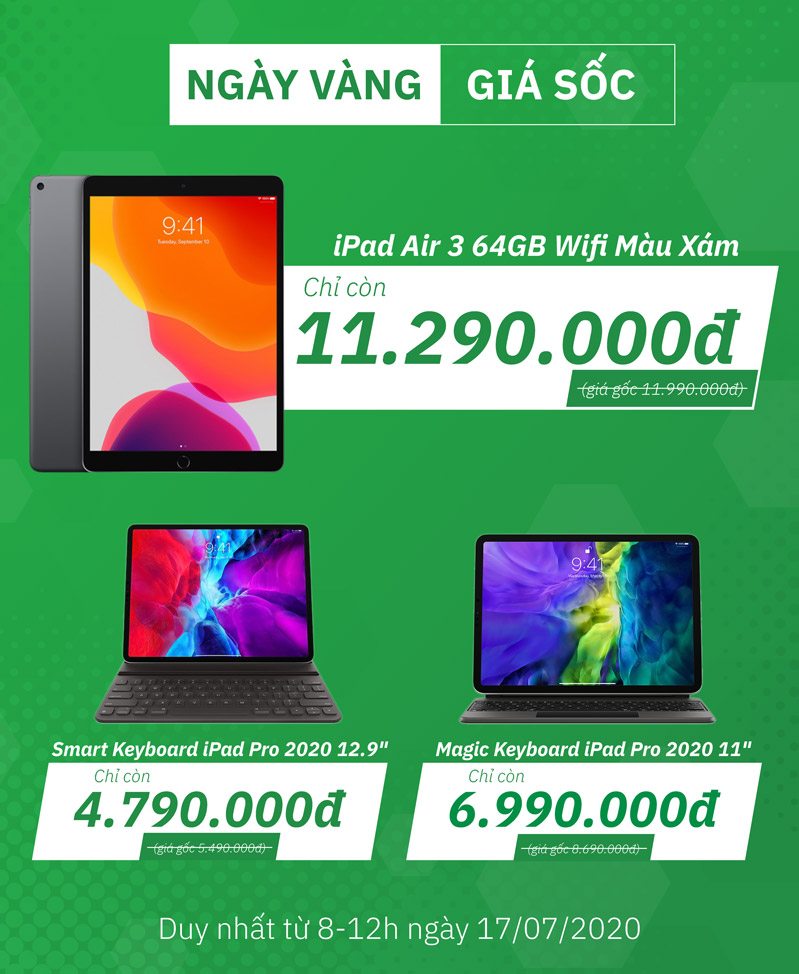 Ngày vàng giá sốc 17/07 hình 1 Duy nhất ngày 17/07, iPad và bàn phím iPad giảm giá cực sốc