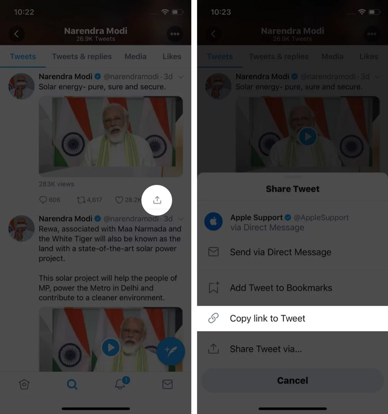 Sao chép đường link mô tả