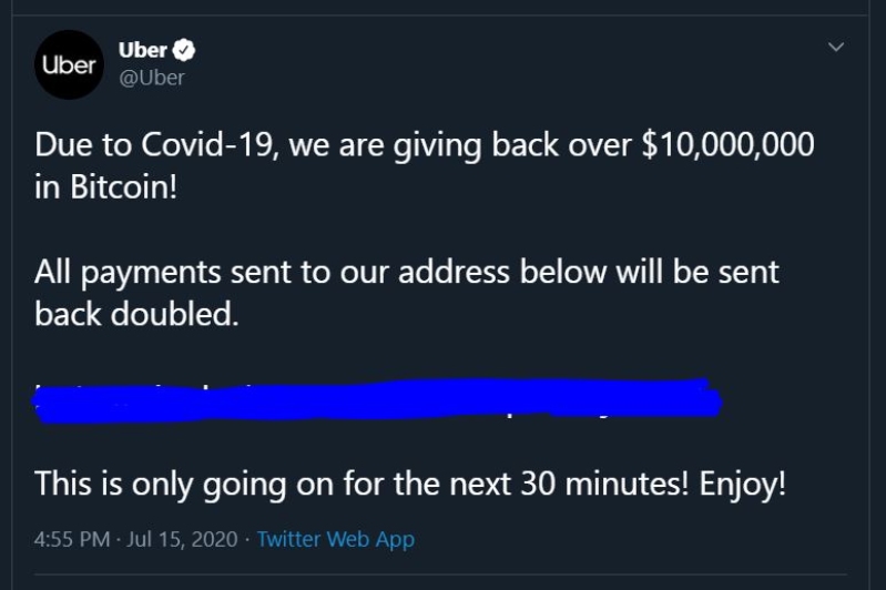 Tài khoản Uber cũng bị chiếm đoạt và đăng tweet lừa đảo