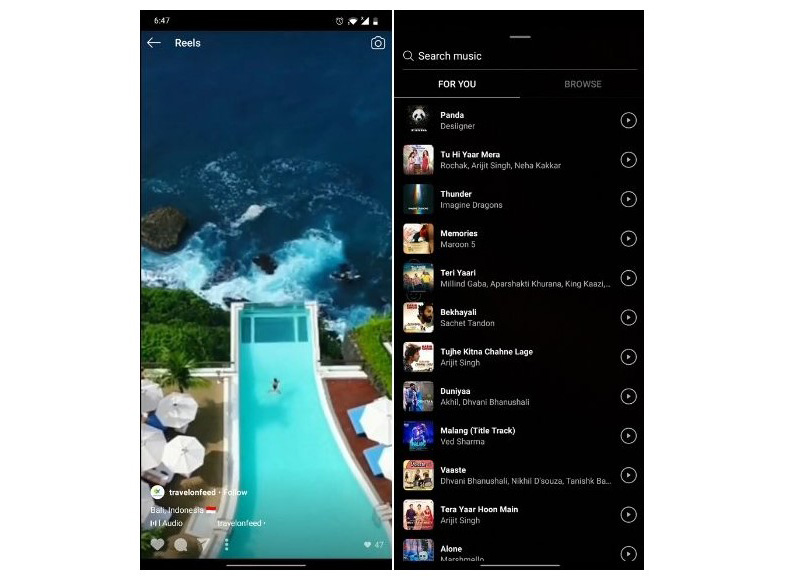 Giao diện trên ứng dụng Reels