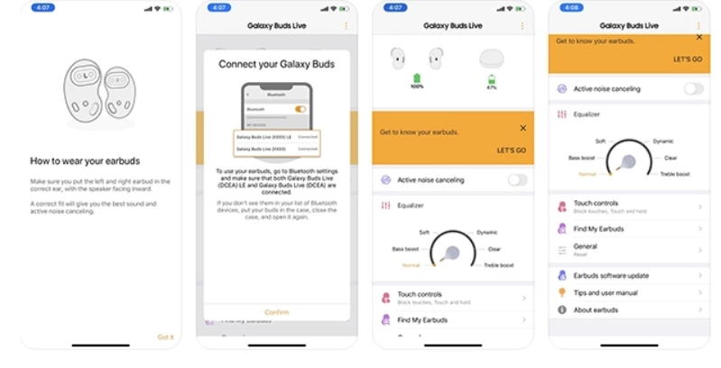 Giao diện ứng dụng đi kèm với Buds Live