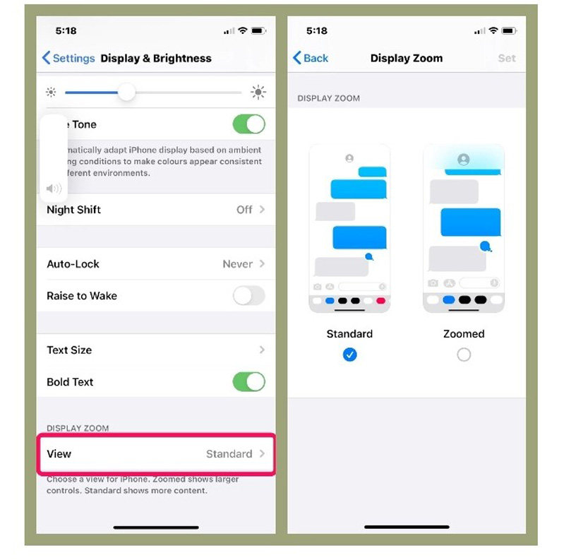 vào mục View để cài đặt tính năng
