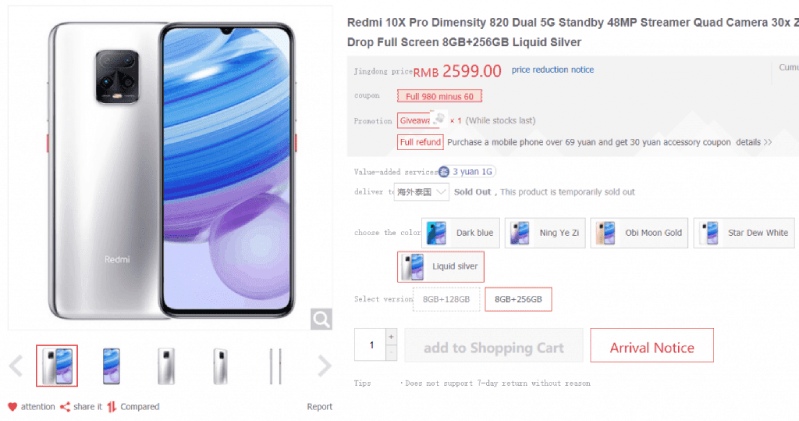 redmi 0 pro 5g Giá bán của phiên bản Liquid Silver