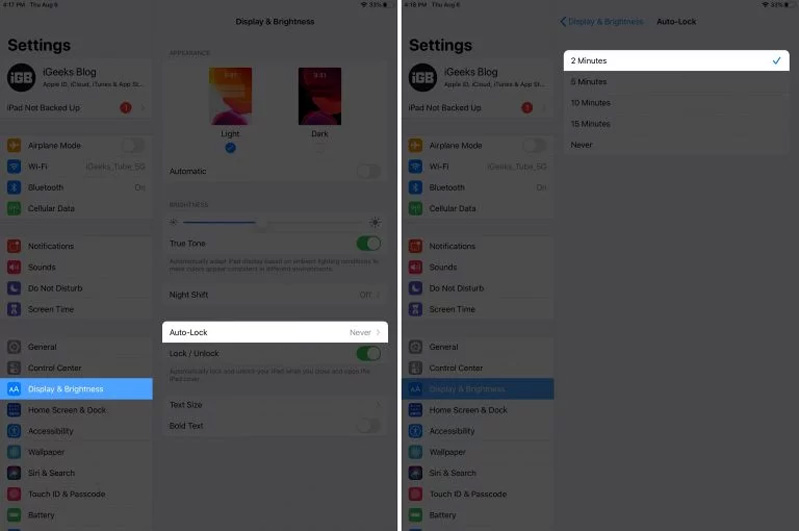 Tự động khóa trên iPad