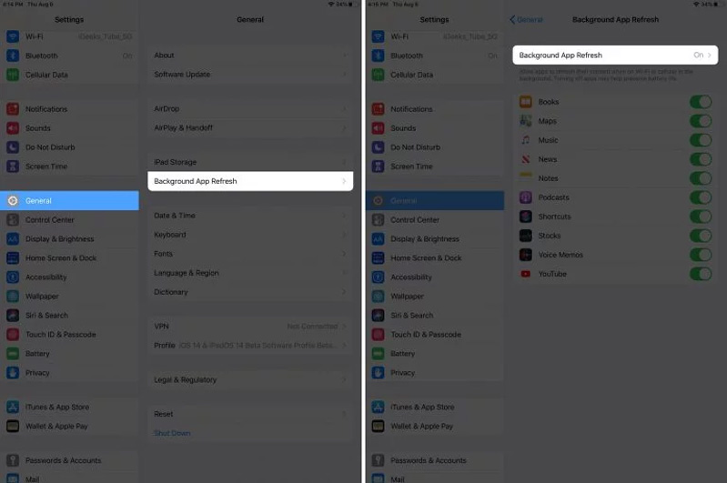 Tắt tính năng Làm mới ứng dụng