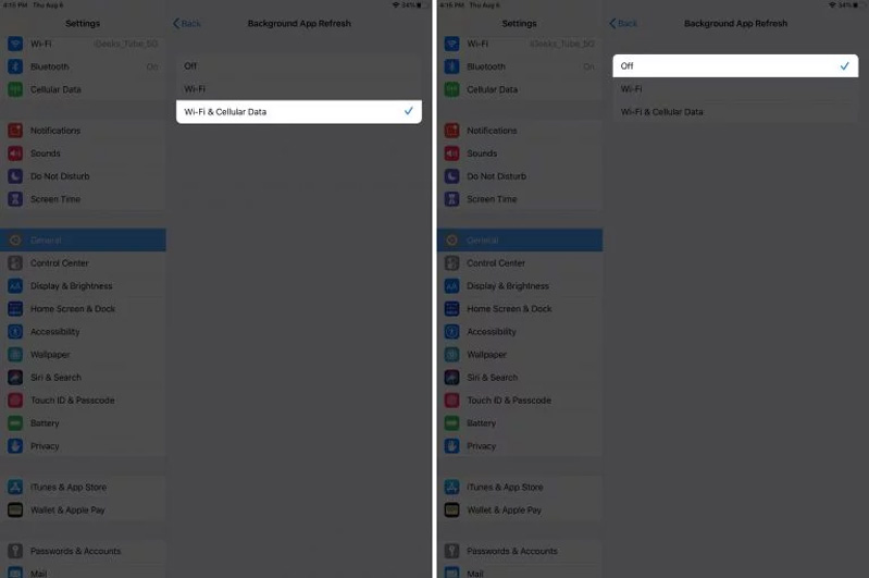 Tắt tính năng Làm mới ứng dụng nền