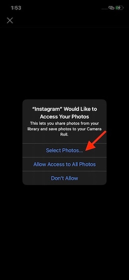 tiến hành chọn hình ảnh mà bạn cho phép truy cập