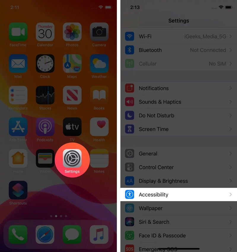 Cuộn xuống và đi tới Trợ năng.