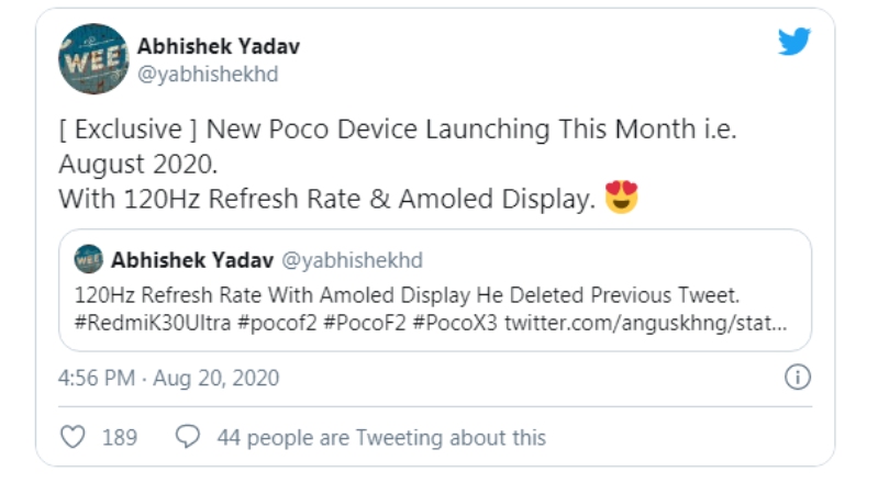 tweet hé lộ thông tin về pocophone