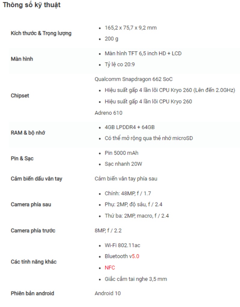 Thông số kỹ thuật của moto g9