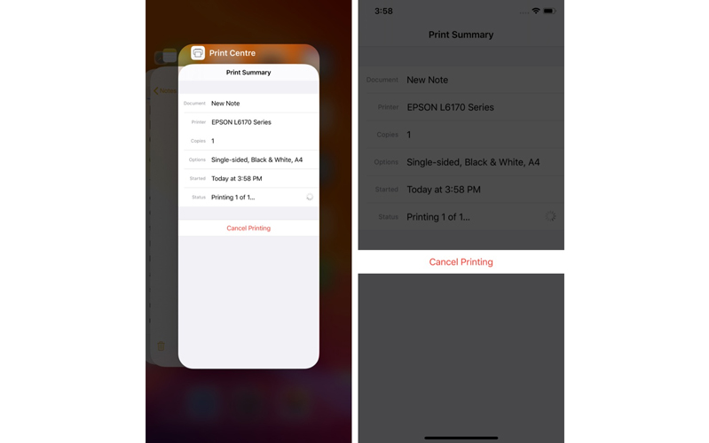 lệnh huỷ in trên iphone