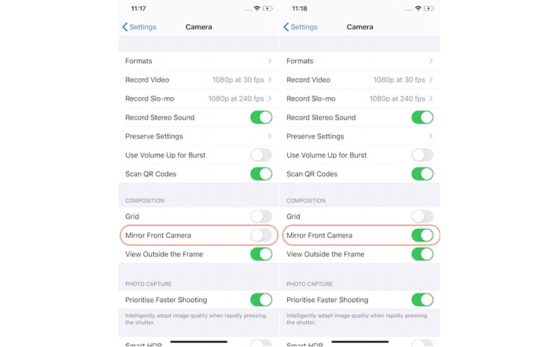 iphone 2 chức năng phản chiếu ảnh selfie