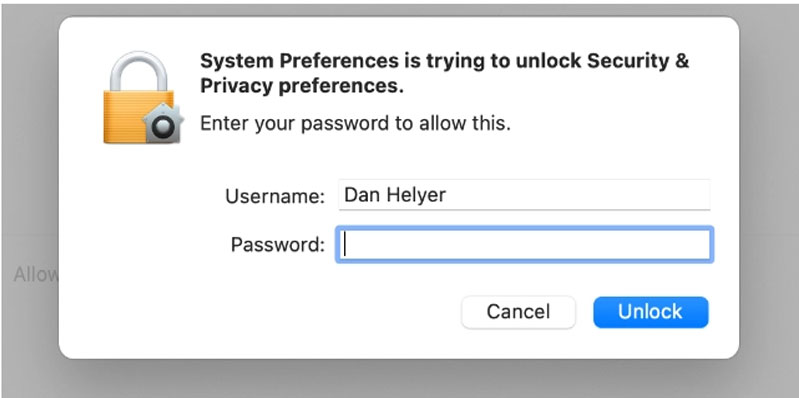 macOS Big Sur có thể không chấp nhận mật khẩu quản trị viên