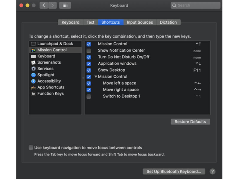 Thay đổi các phím tắt khác
