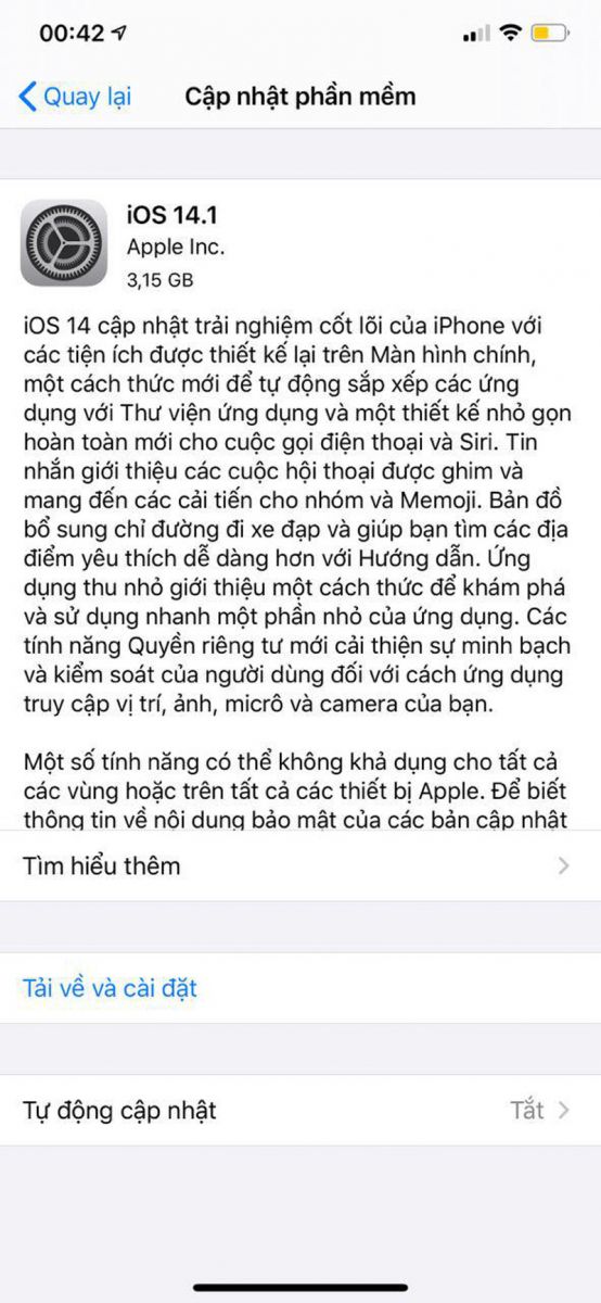 iOS 14.1 phát hành 