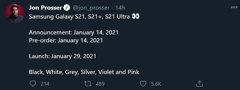 ông đồng jon prosser dự báo galaxy s21 