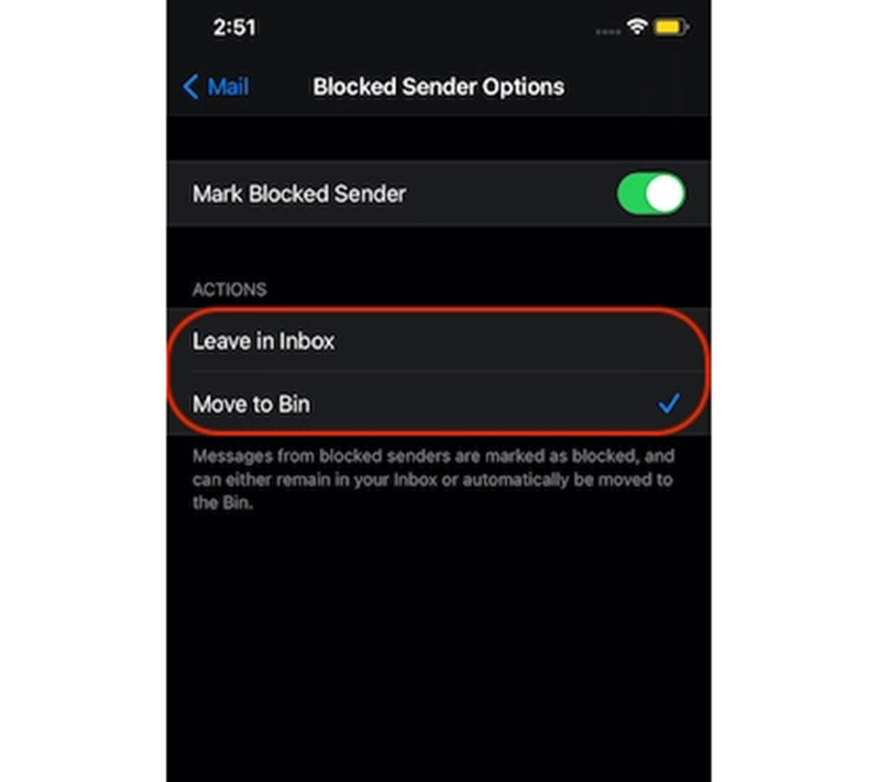 tự động gửi tin nhắn bị chặn vào thùng rác trên apple mail