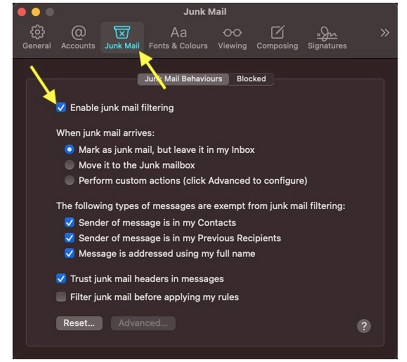 tự động gửi tin nhắn bị chặn vào thùng rác trên mac